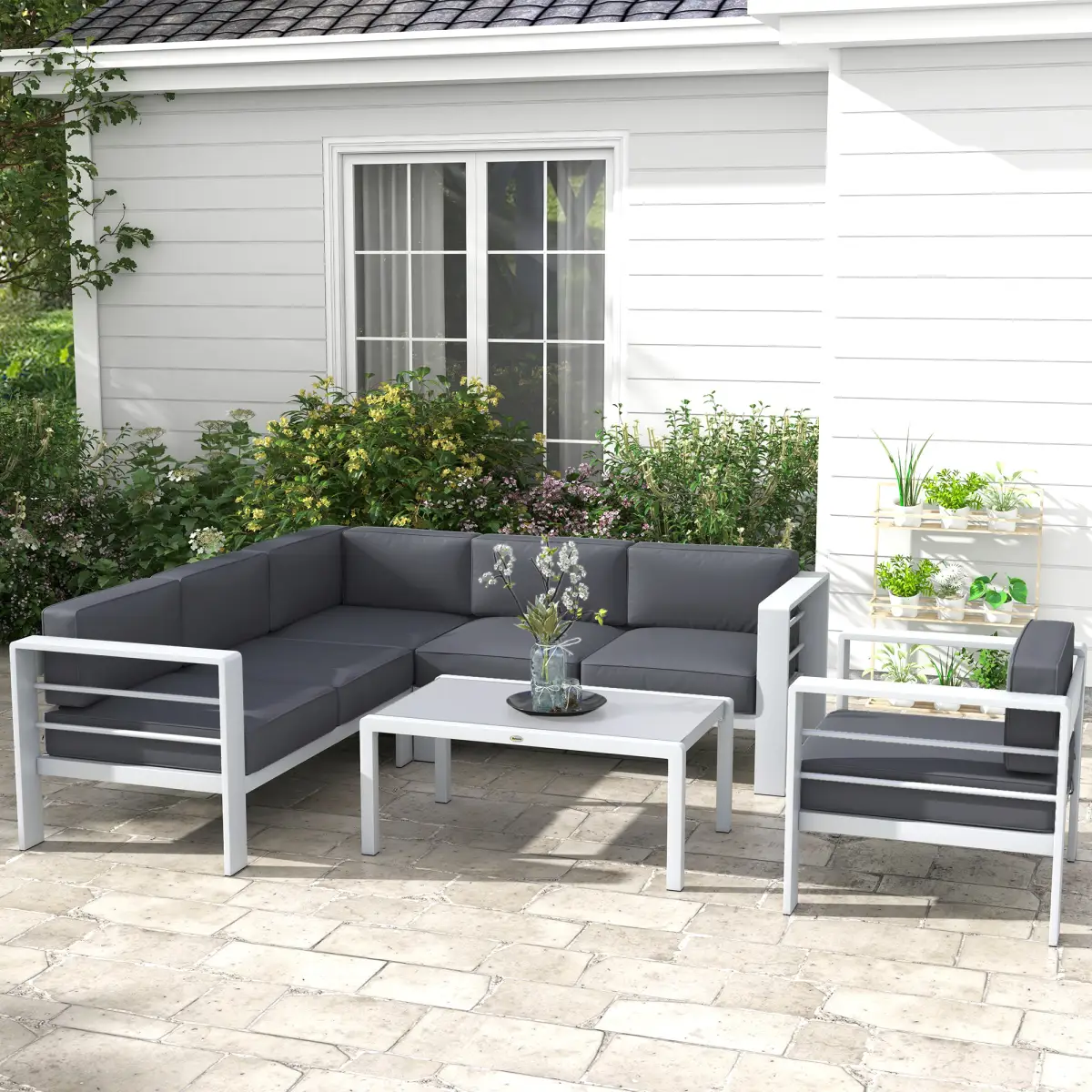 Outsunny Outsunny 5 PCs Garden Sofa Set w/ Cushions, Aluminium Furniture Sets, Gold - Garden Sofa Sets
