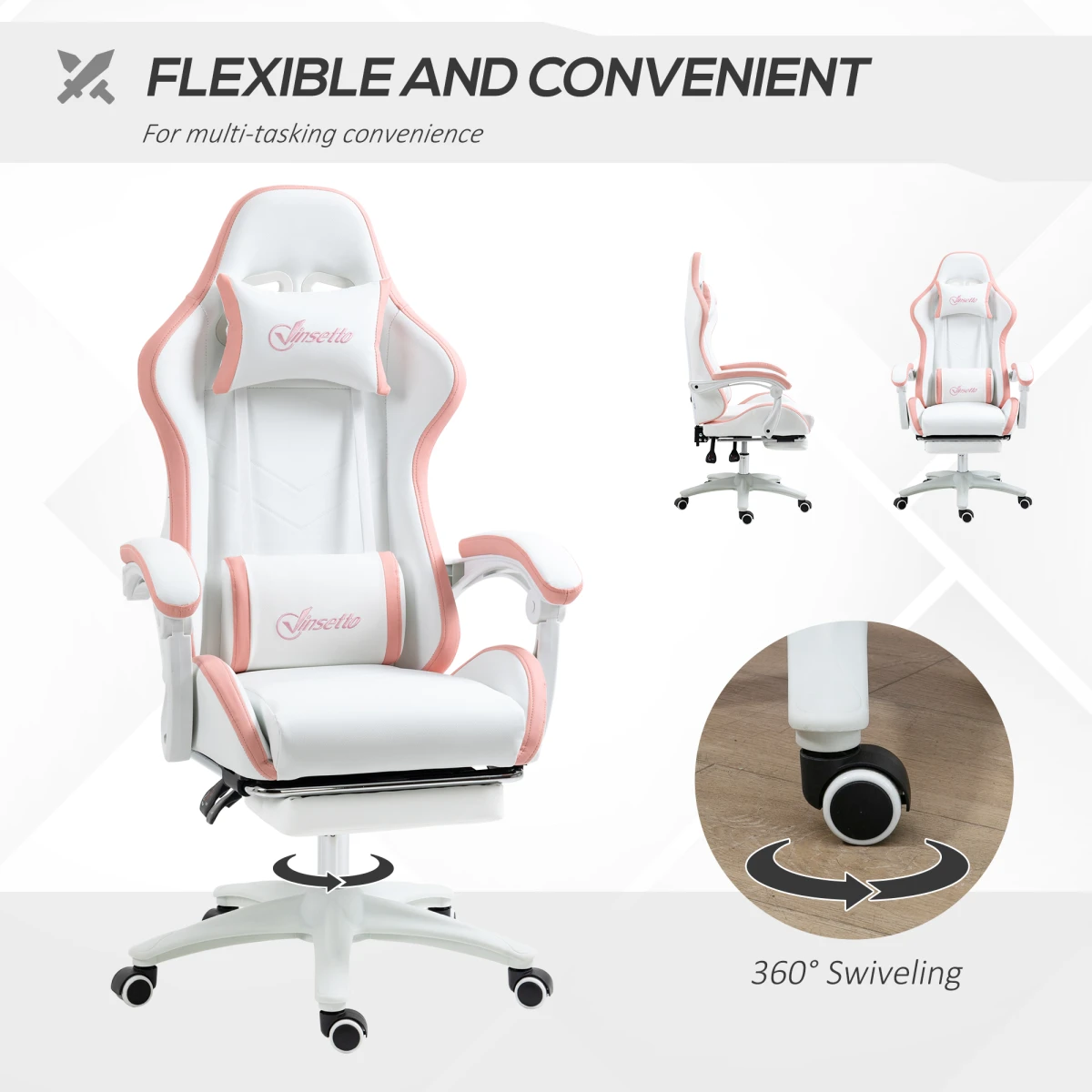 Vinsetto Vinsetto Racing Style Gaming Chair 45.5 to 53.5 cm Height Adjustment 135 Degree Recline Footrest for Gamers - Office Chair