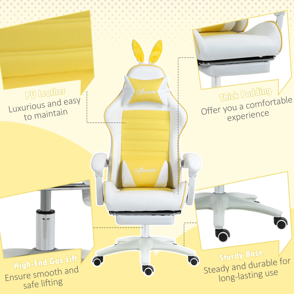 Vinsetto Vinsetto Chair 44-52cm Footrest Bunny Ears Gamers - Office Chair