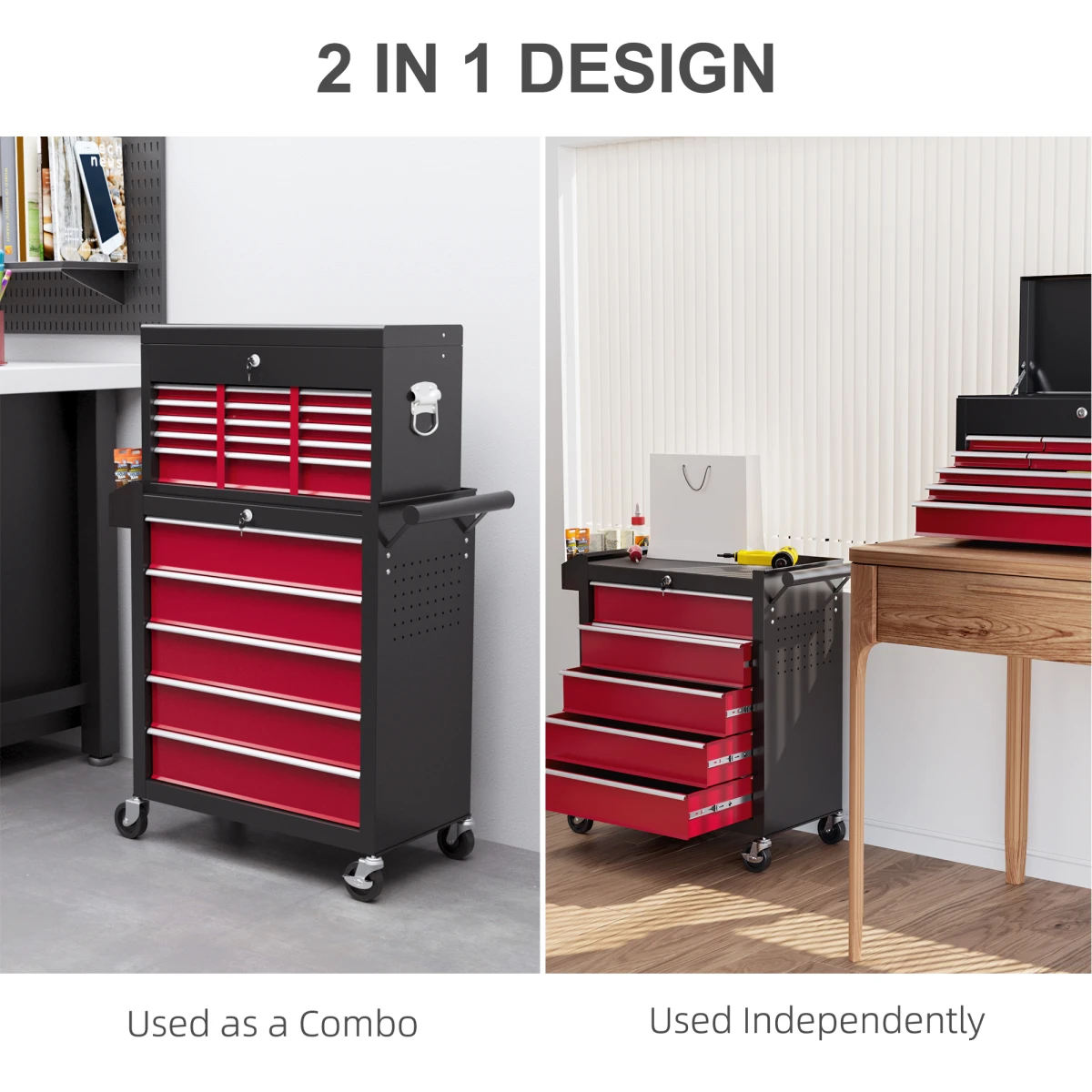 HOMCOM Rolling Tool Chest 14 Drawer Lockable Cabinet Industrial Grade for Garage Workshop by HOMCOM