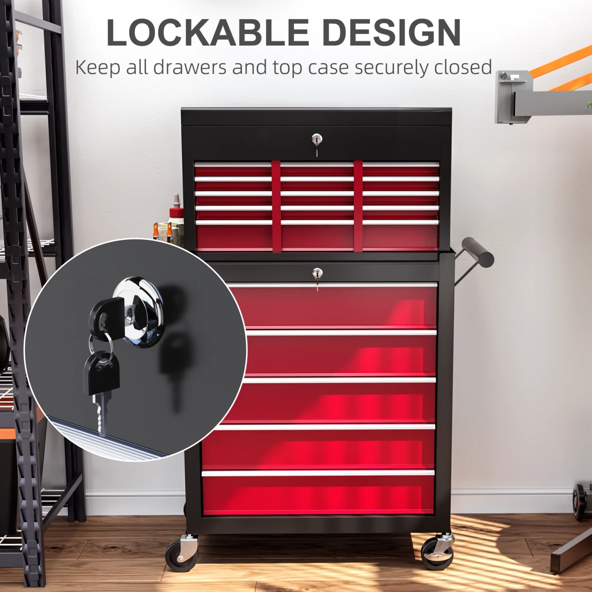 HOMCOM Rolling Tool Chest 14 Drawer Lockable Cabinet Industrial Grade for Garage Workshop by HOMCOM