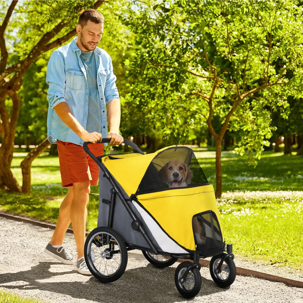 PawHut PawHut Pet Stroller Foldable Design with Cushion for M and L Dogs, Dark Green - Pet Carrier