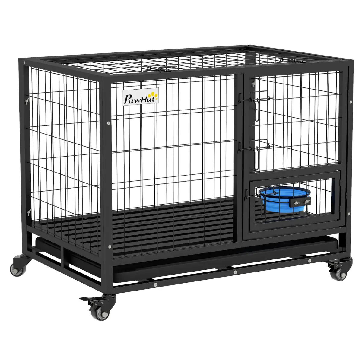 PawHut PawHut 43" Heavy Duty Dog Crate on Wheels w/ Bowl Holder, Removable Tray - Dog Crate