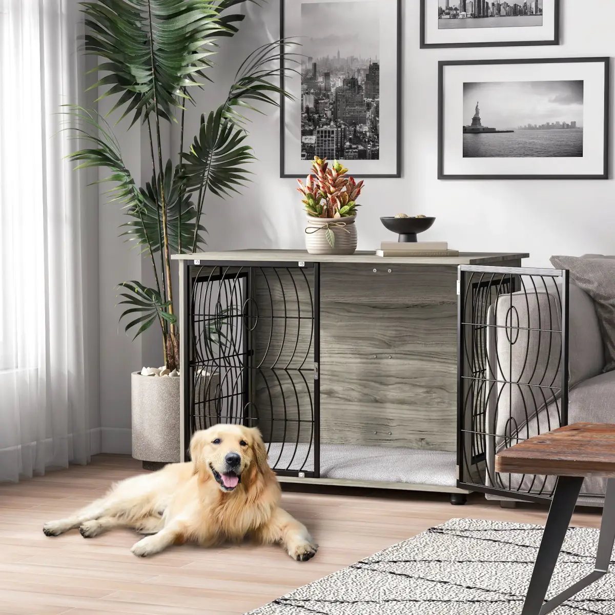 PawHut PawHut 29.5" Dog Crate Furniture End Table w/ Cushion for Medium Dogs - Dog Crate