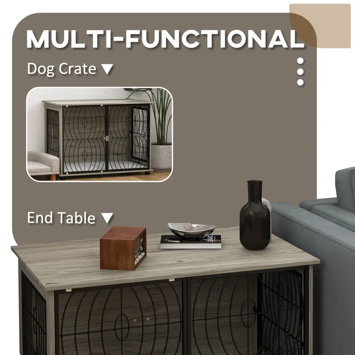 PawHut PawHut 29.5" Dog Crate Furniture End Table w/ Cushion for Medium Dogs - Dog Crate