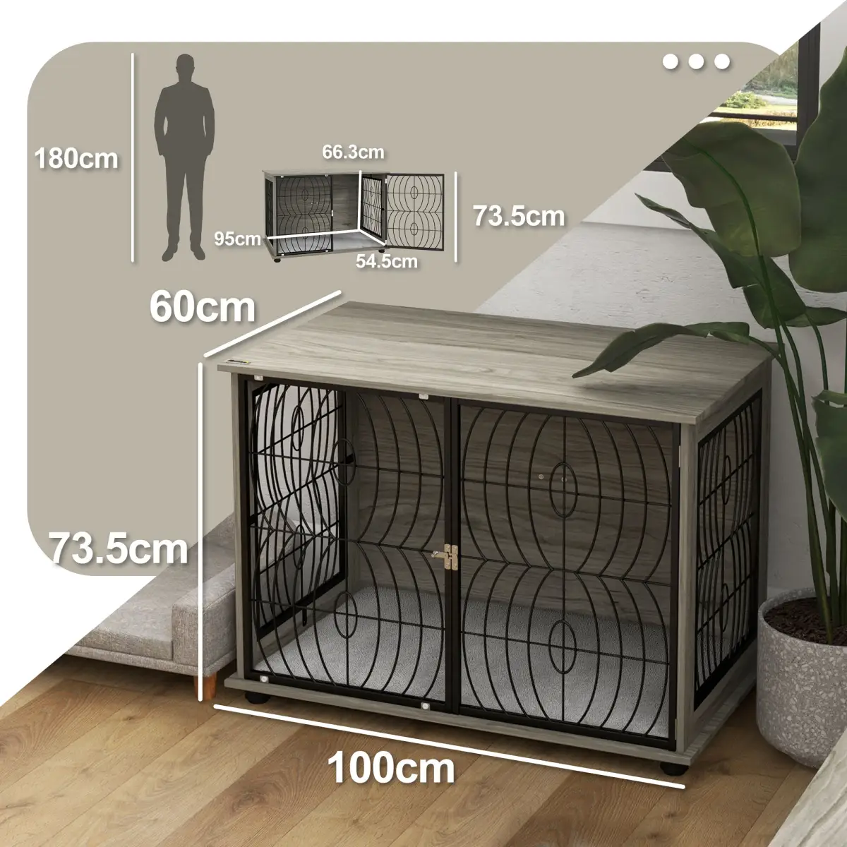 PawHut PawHut 29.5" Dog Crate Furniture End Table w/ Cushion for Medium Dogs - Dog Crate