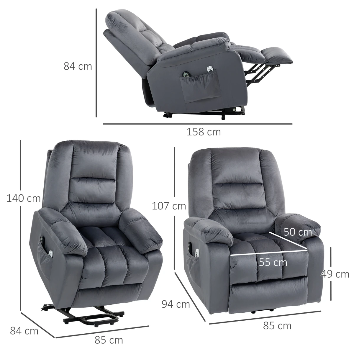 HOMCOM HOMCOM Lift Chair Full Size Vibration Massage With Heat Eight Massage Points For Seniors - Recliner