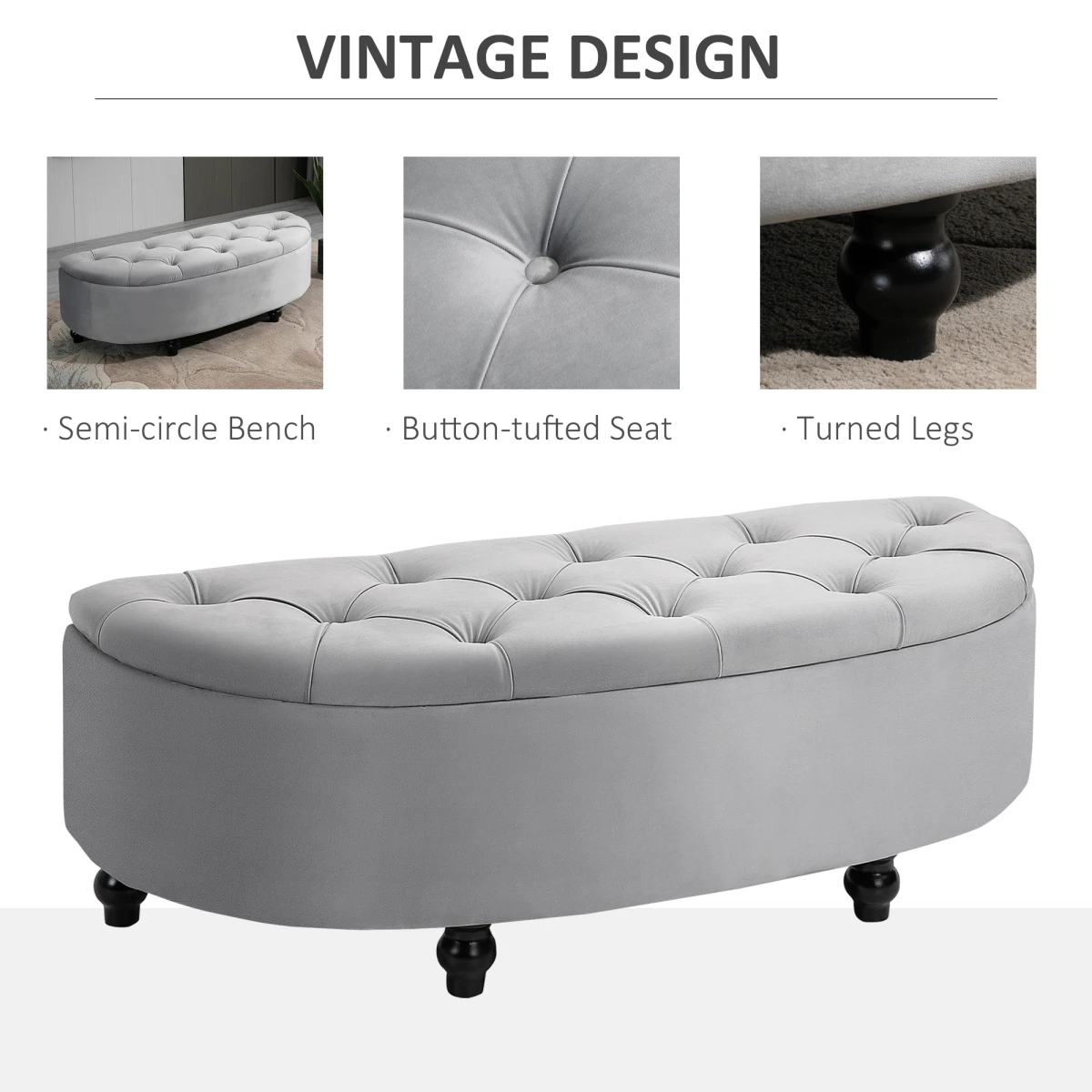 HOMCOM Tufted Ottoman 36in Velvet Living Room by HOMCOM