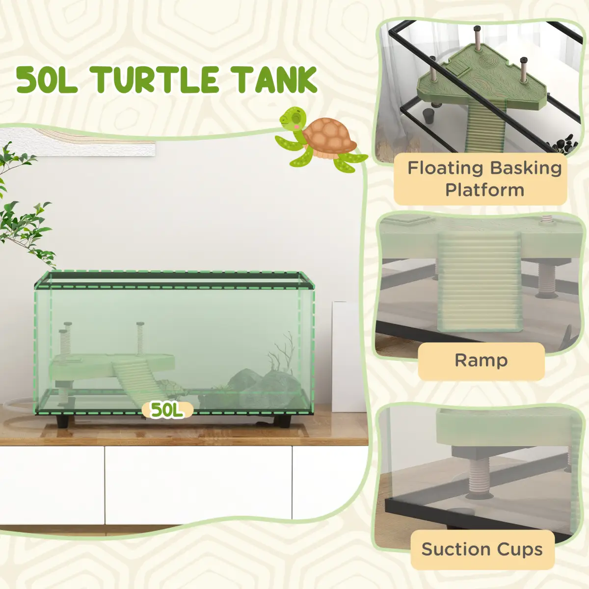 PawHut PawHut Turtle Tank 28L Glass Turtle Aquarium w/ Easy-Drain 45 x 25 x 29cm - Aquariums