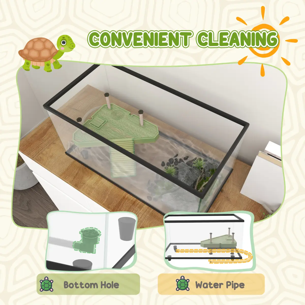PawHut PawHut Turtle Tank 28L Glass Turtle Aquarium w/ Easy-Drain 45 x 25 x 29cm - Aquariums