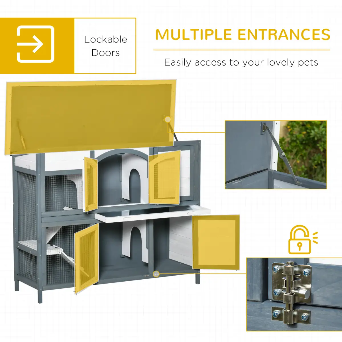 PawHut PawHut Two-Tier Wooden Rabbit Hutch w/ Openable Roof, Slide-Out Tray, Ramp - Rabbit Hutch
