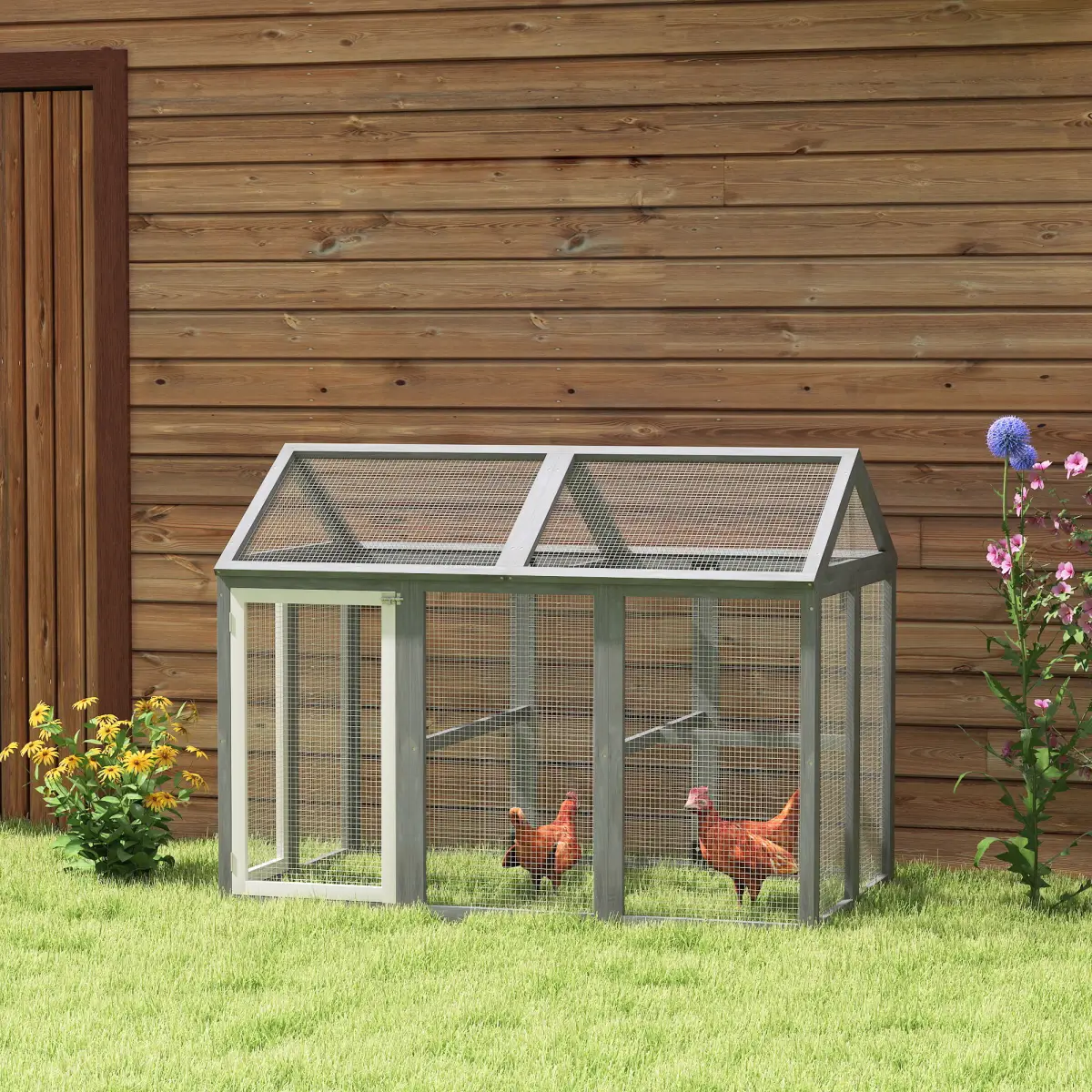 PawHut PawHut Chicken Run, Wooden Chicken Coop w/ Combinable Design-Natural Wood Finish - Chicken Coop