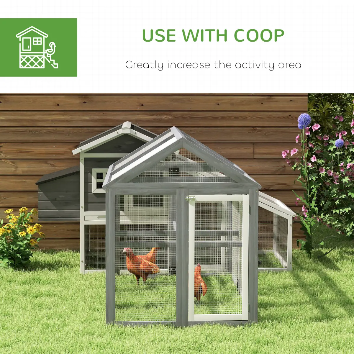 PawHut PawHut Chicken Run, Wooden Chicken Coop w/ Combinable Design-Natural Wood Finish - Chicken Coop