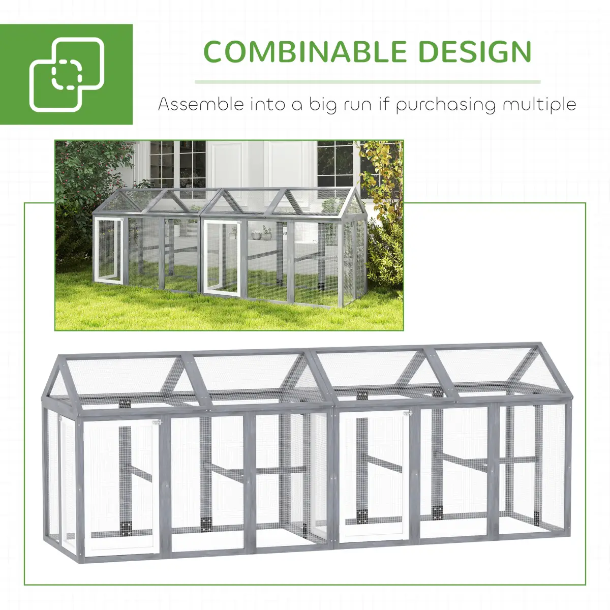PawHut PawHut Chicken Run, Wooden Chicken Coop w/ Combinable Design-Natural Wood Finish - Chicken Coop