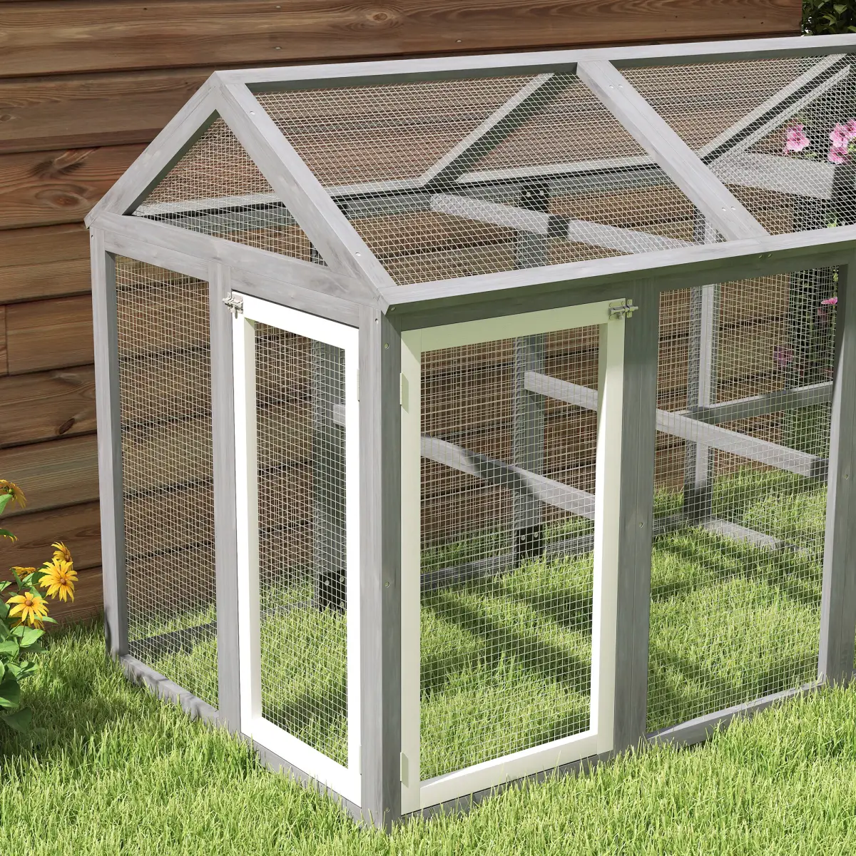 PawHut PawHut Chicken Run, Wooden Chicken Coop w/ Combinable Design-Natural Wood Finish - Chicken Coop