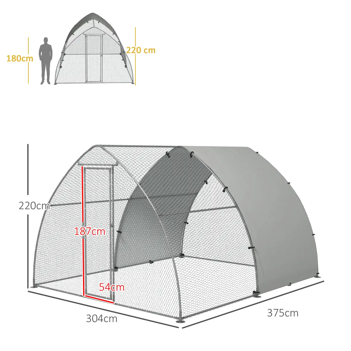 PawHut PawHut Walk-In Chicken Run w/ Cover, for 8-12 Chickens, 3 x 3.8 x 2.2m - Chicken Coop