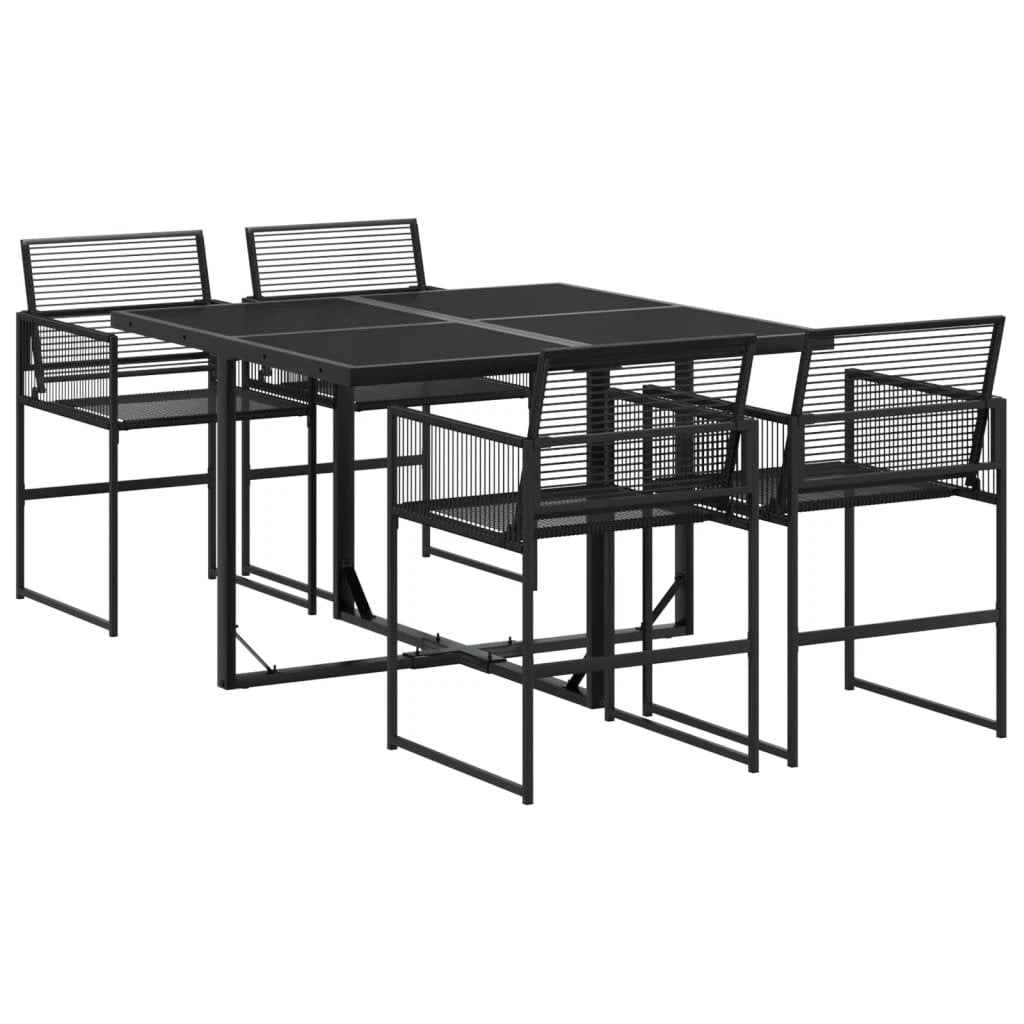 VidaXL Garden Dining Set 5 Piece Black Poly Rattan Outdoor by vidaXL