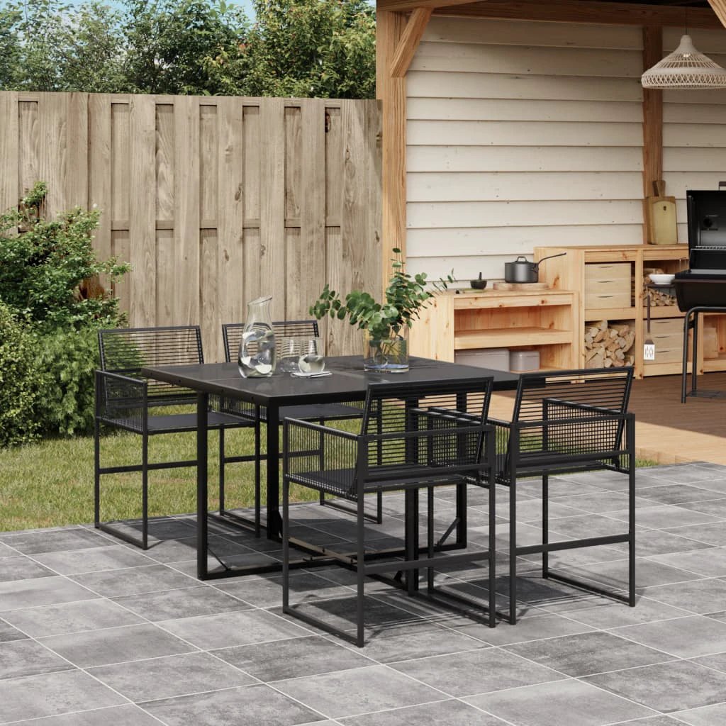 vidaXL vidaXL 5 Piece Garden Dining Set Black Poly Rattan - Uncategorized Garden Set