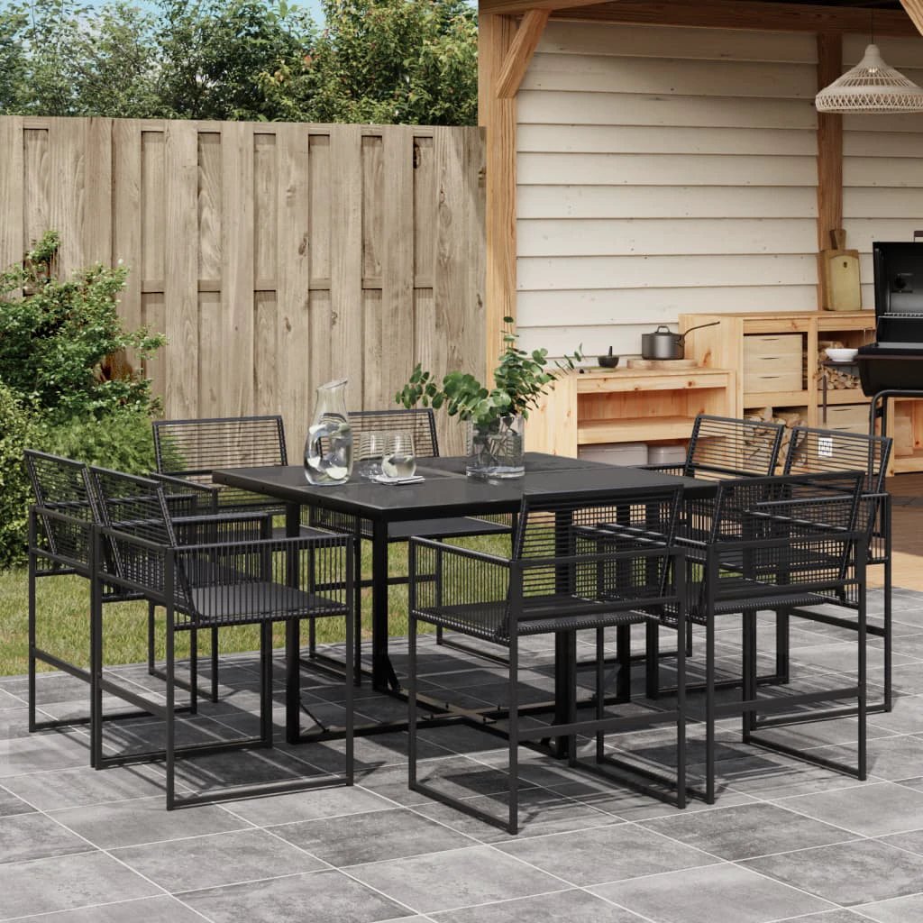 VidaXL 9 Piece Garden Dining Set Black Poly Rattan Outdoor by vidaXL