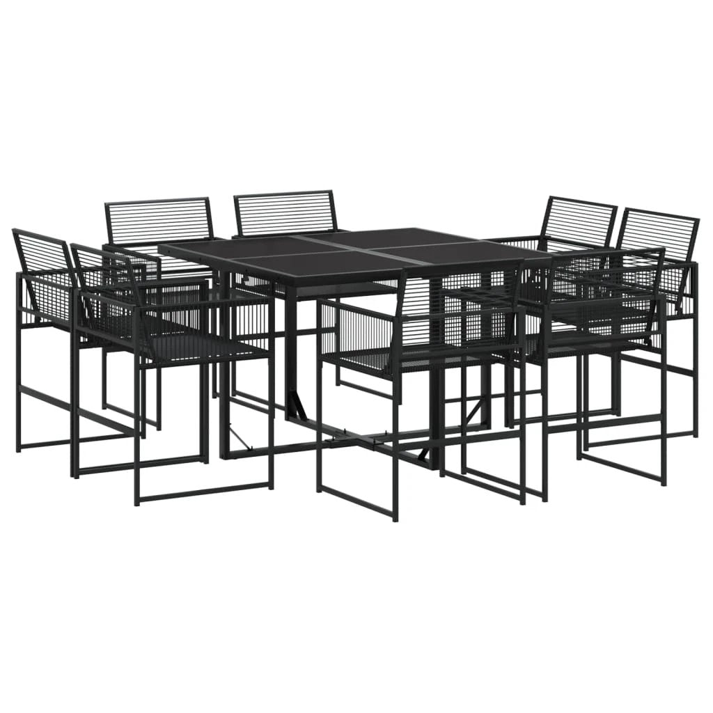 VidaXL 9 Piece Garden Dining Set Black Poly Rattan Outdoor by vidaXL