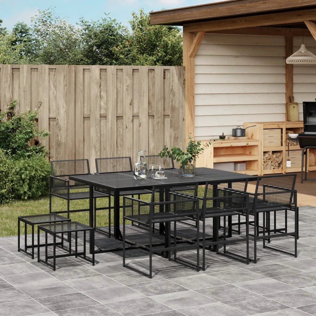 vidaXL 9 Piece Garden Dining Set Black Poly Rattan by vidaXL