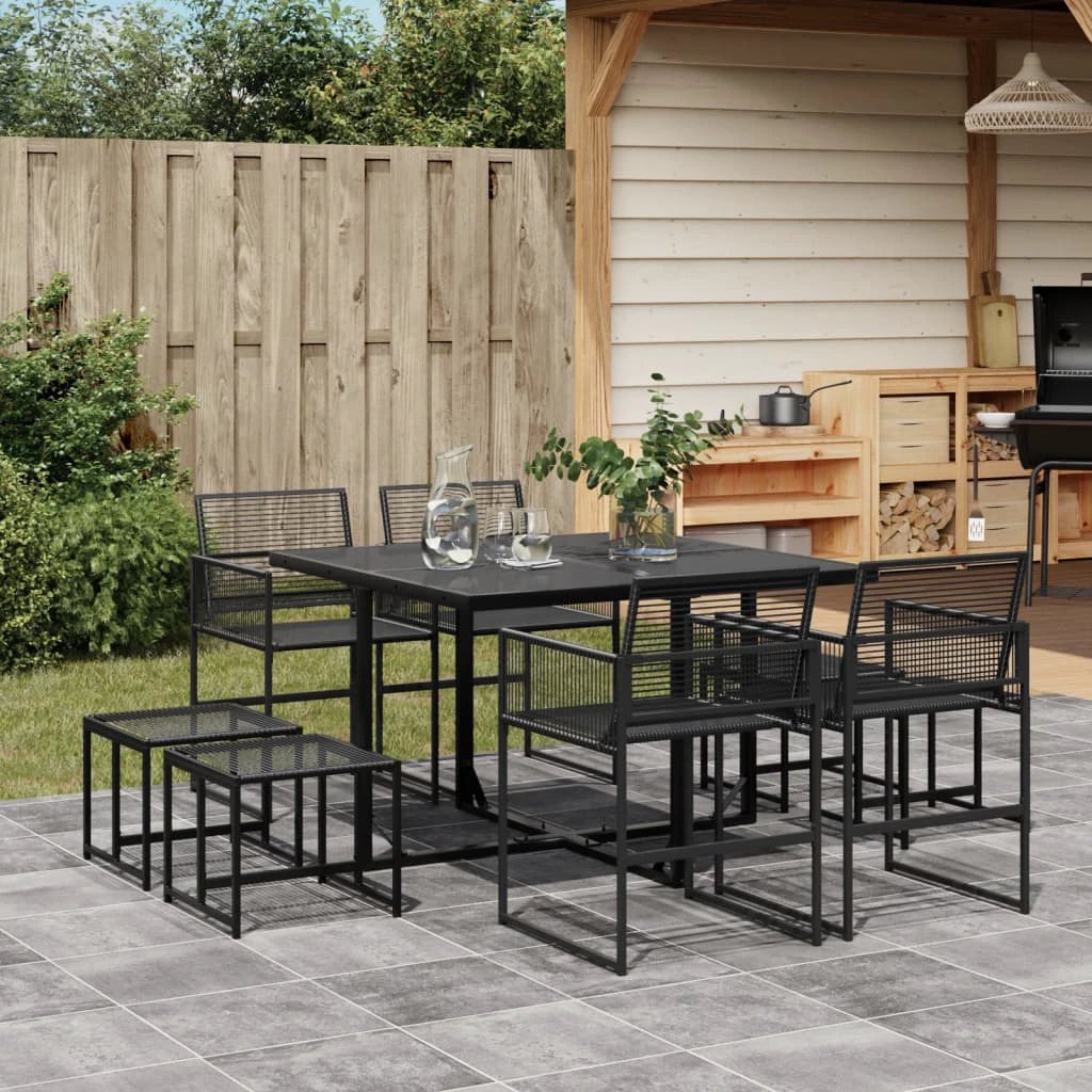vidaXL vidaXL 9 Piece Garden Dining Set Black Poly Rattan - Uncategorized Garden Set