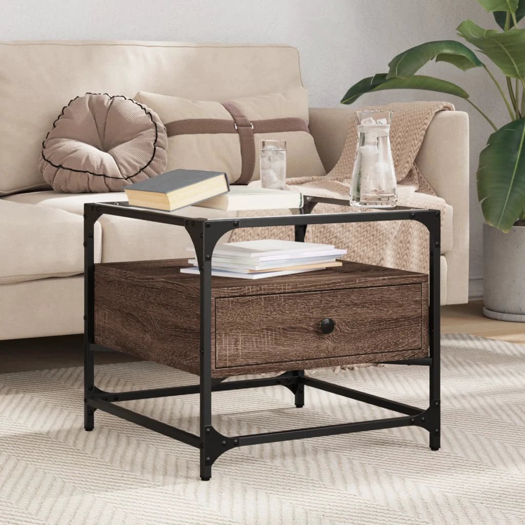 VidaXL Coffee Table 50x50x45 cm Glass Top Steel Living Room by vidaXL