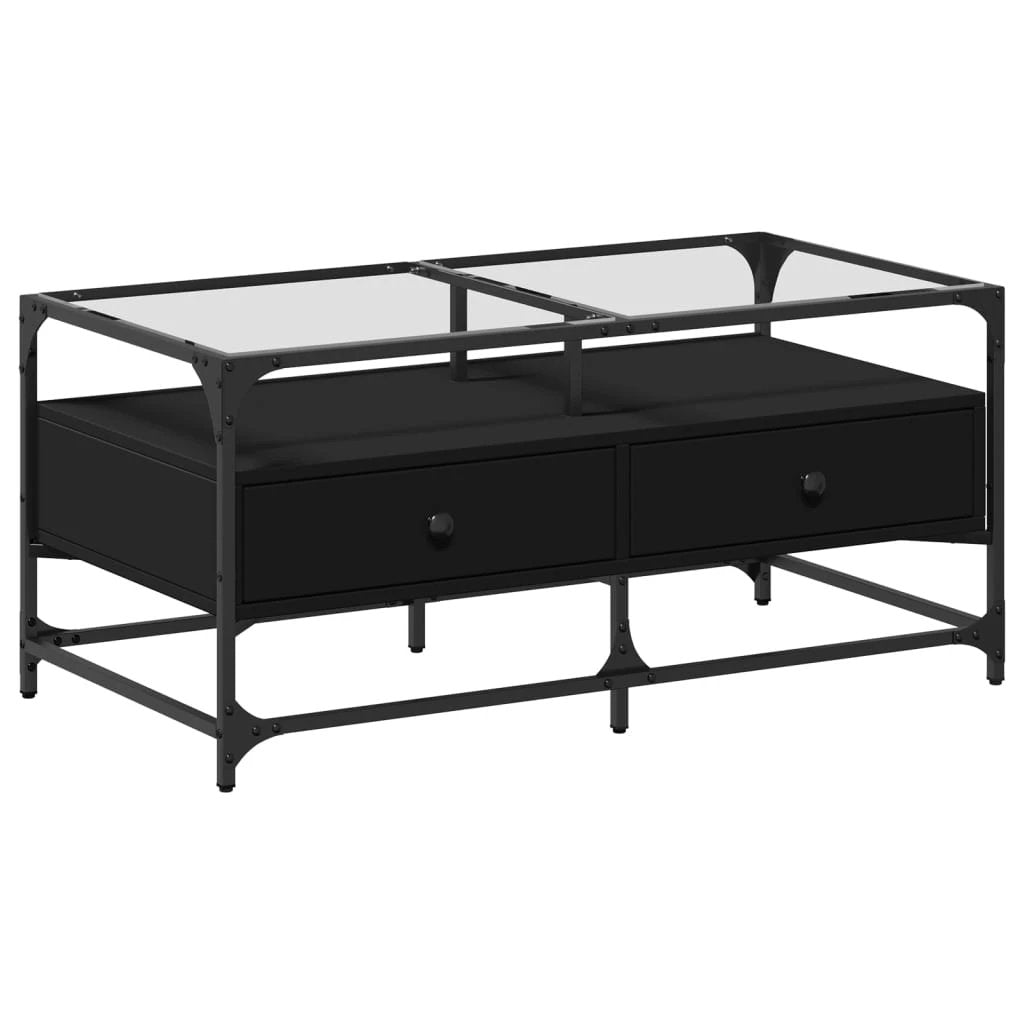 VidaXL Coffee Table 98.5x50x45 cm Glass Top Black Steel by vidaXL