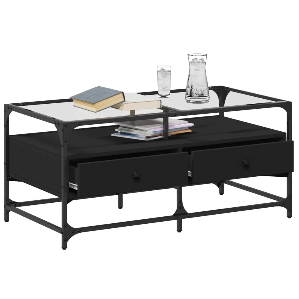 VidaXL Coffee Table 98.5x50x45 cm Glass Top Black Steel by vidaXL