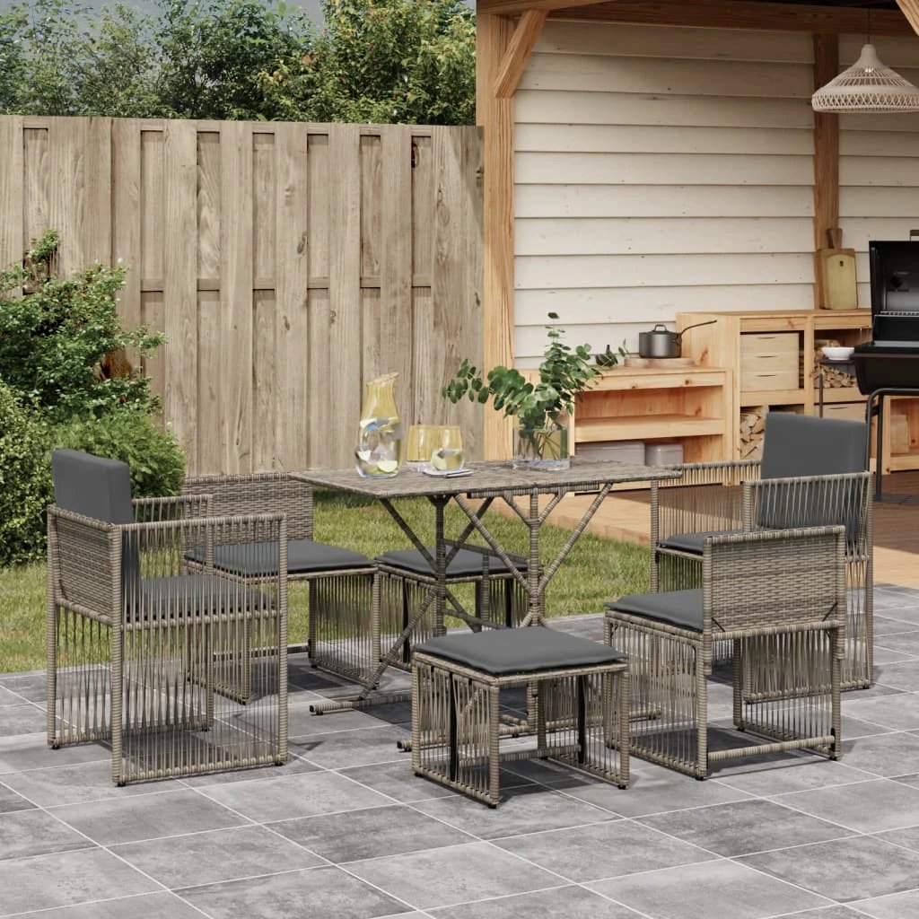 vidaXL 7 Piece Garden Dining Set with Cushions Grey Poly Rattan by vidaXL