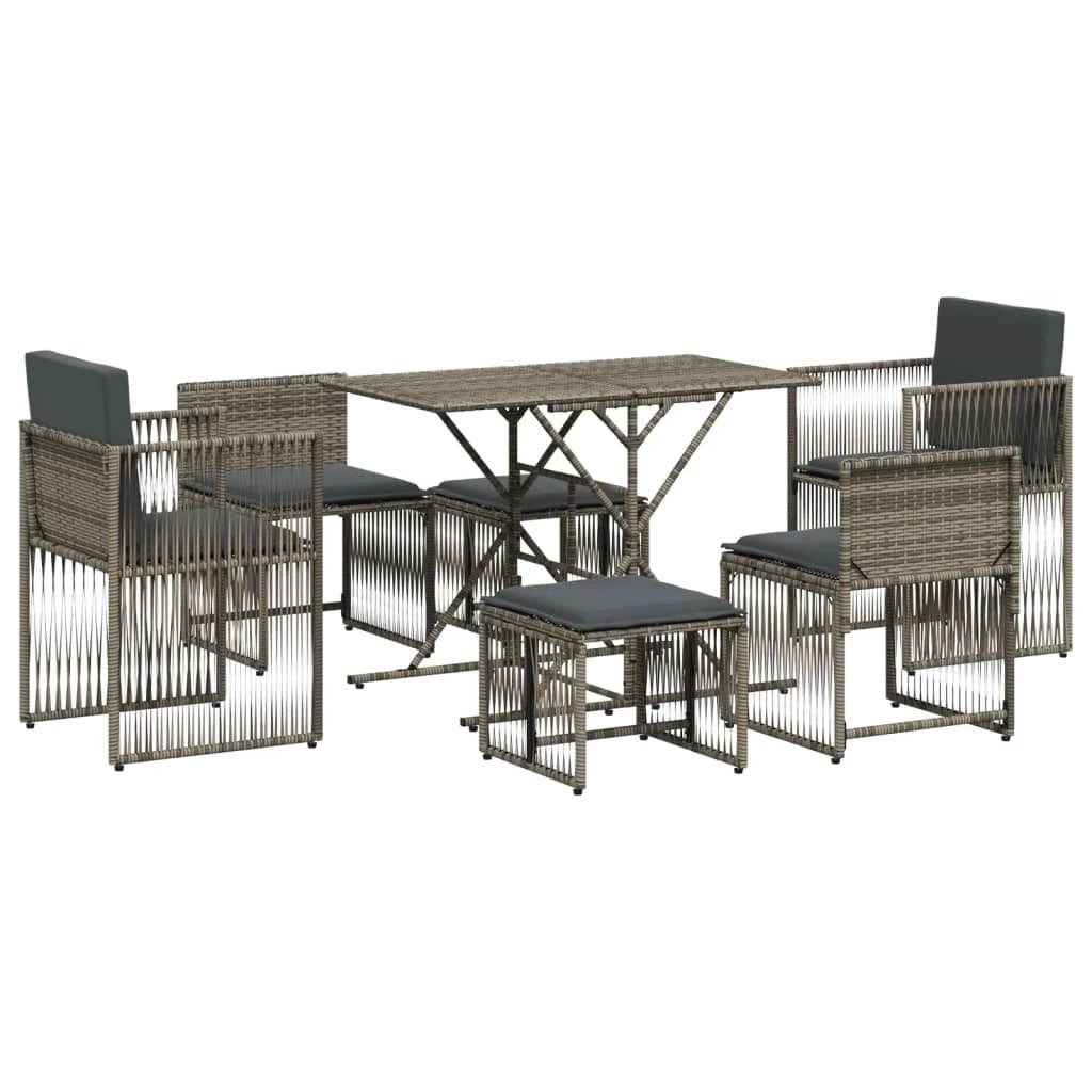 vidaXL 7 Piece Garden Dining Set with Cushions Grey Poly Rattan by vidaXL