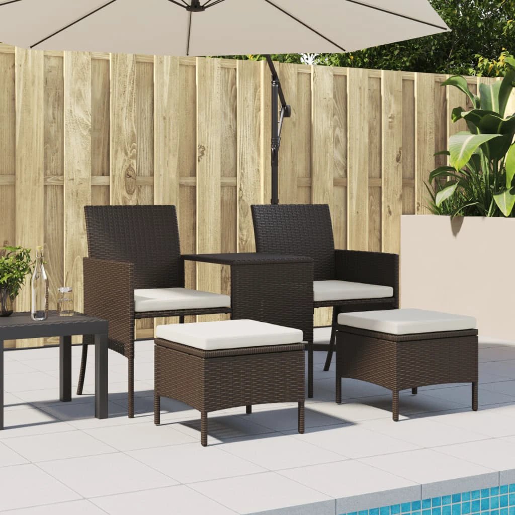 vidaXL vidaXL Garden Sofa 2-Seater with Table and Stools Brown Poly Rattan - Garden Sofa Sets