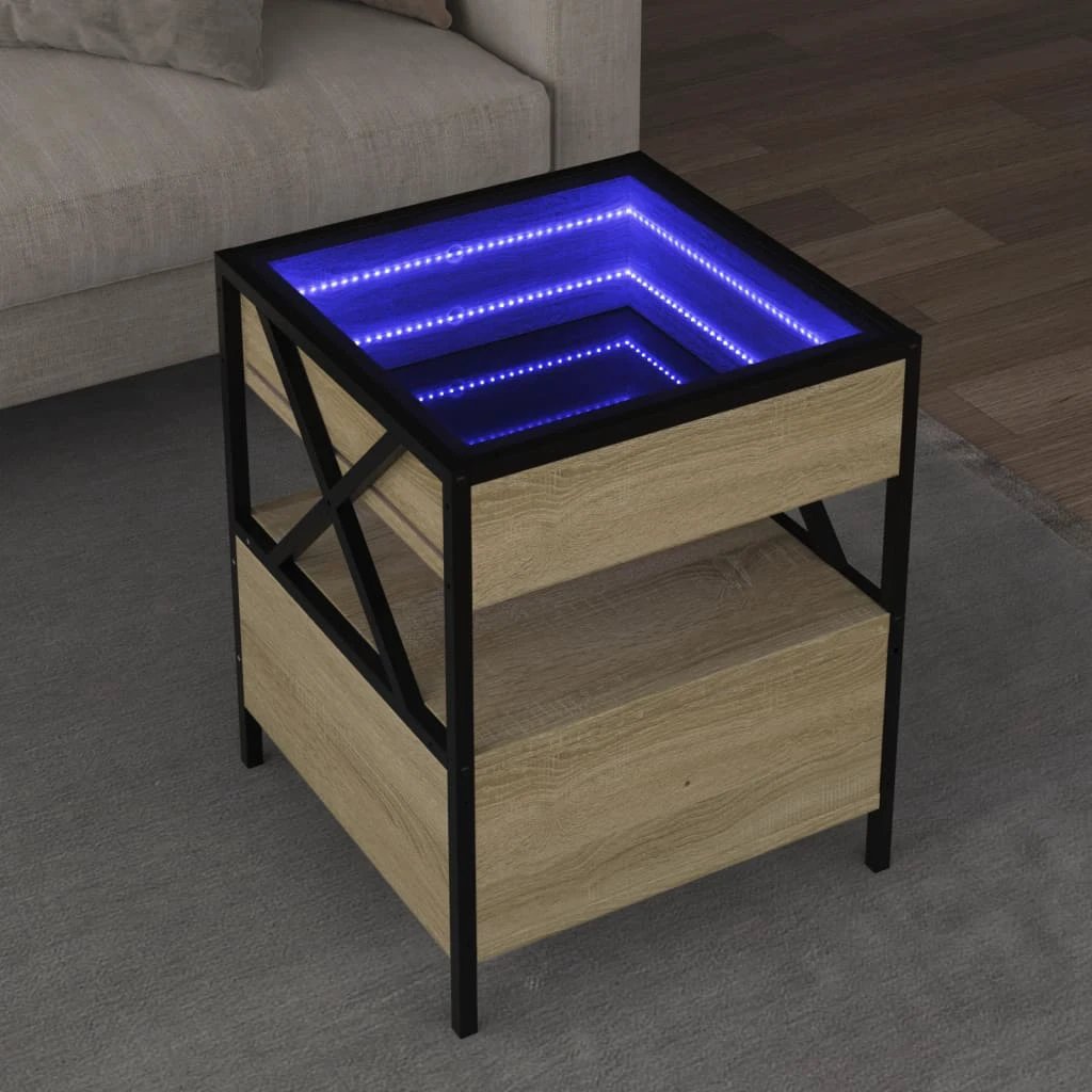 vidaXL vidaXL Coffee Table 40x40x51 cm Infinity LED RGB Mirror Sonoma Oak For Living Room - Coffee Table