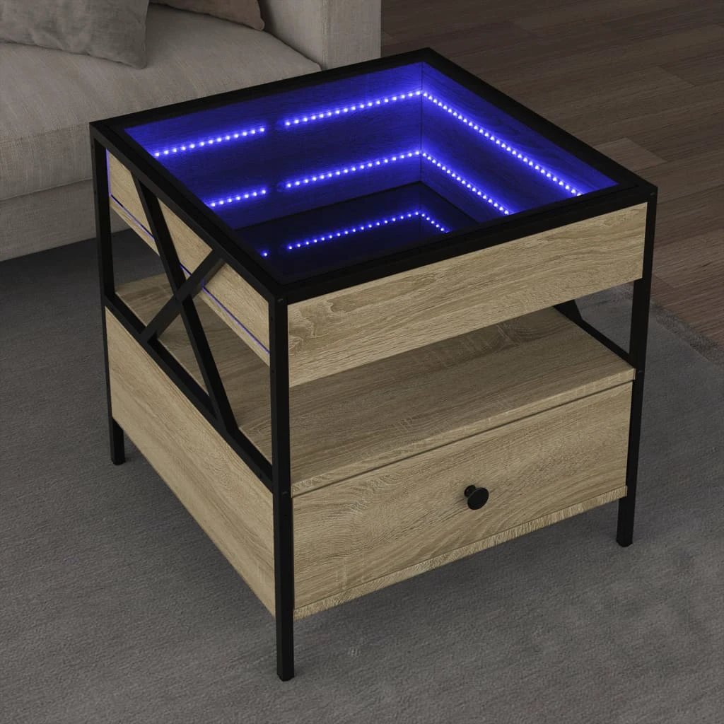 vidaXL Coffee Table 50x50x51 cm RGB Infinity LED Mirror Sonoma Oak For Living Room Decor by vidaXL