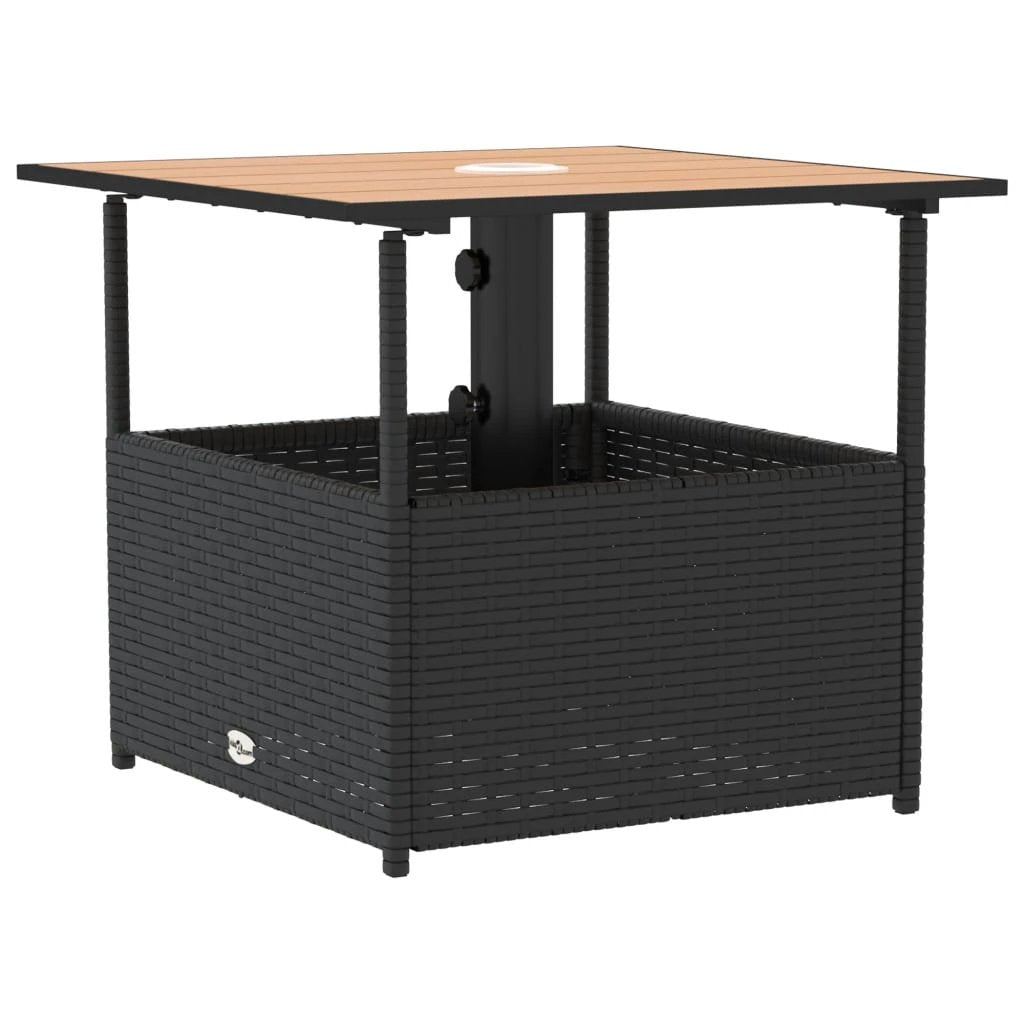 vidaXL vidaXL Garden Table with Parasol Hole Black 55x55x46.5 cm Poly Rattan - Garden Table