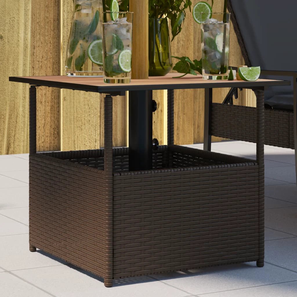 vidaXL vidaXL Garden Table with Parasol Hole Black 55x55x46.5 cm Poly Rattan - Garden Table