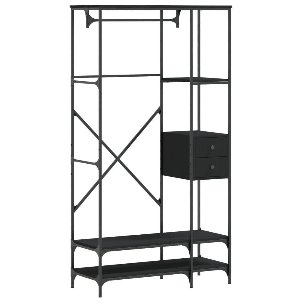 vidaXL VidaXL Clothes Rack With Shelves Tall Black Engineered Wood Moisture Resistant Storage Organizer For Home - Wardrobe