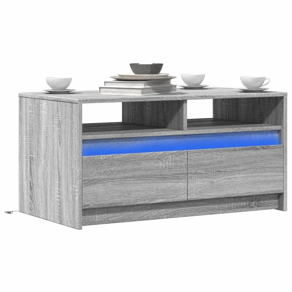 vidaXL VidaXL LED Lights Coffee Table White Wood For Living Room - Coffee Table