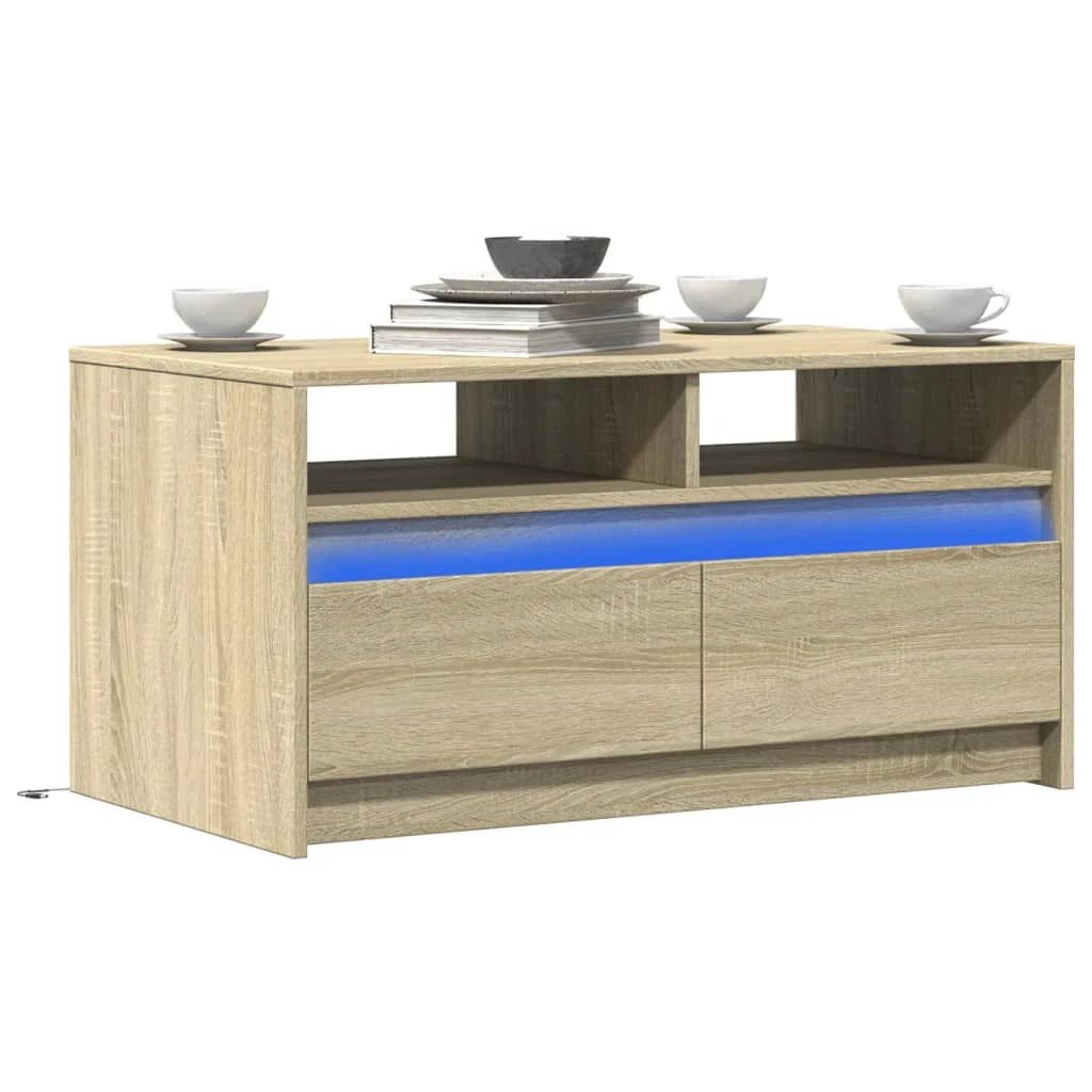 vidaXL VidaXL LED Lights Coffee Table White Wood For Living Room - Coffee Table