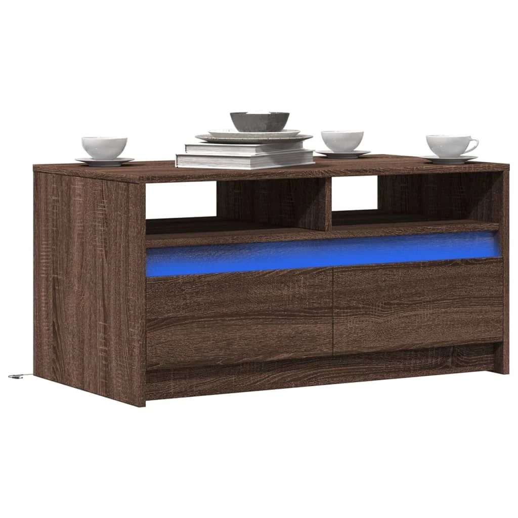 vidaXL VidaXL LED Lights Coffee Table White Wood For Living Room - Coffee Table