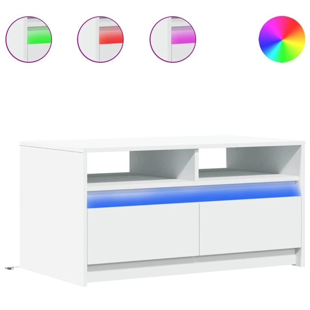 vidaXL VidaXL LED Lights Coffee Table White Wood For Living Room - Coffee Table