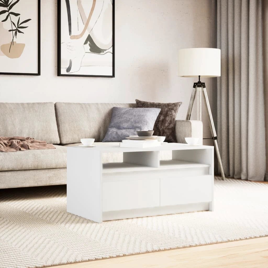 vidaXL VidaXL LED Lights Coffee Table White Wood For Living Room - Coffee Table