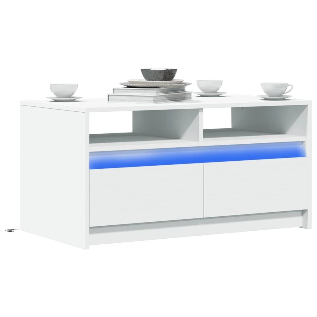 vidaXL VidaXL LED Lights Coffee Table White Wood For Living Room - Coffee Table