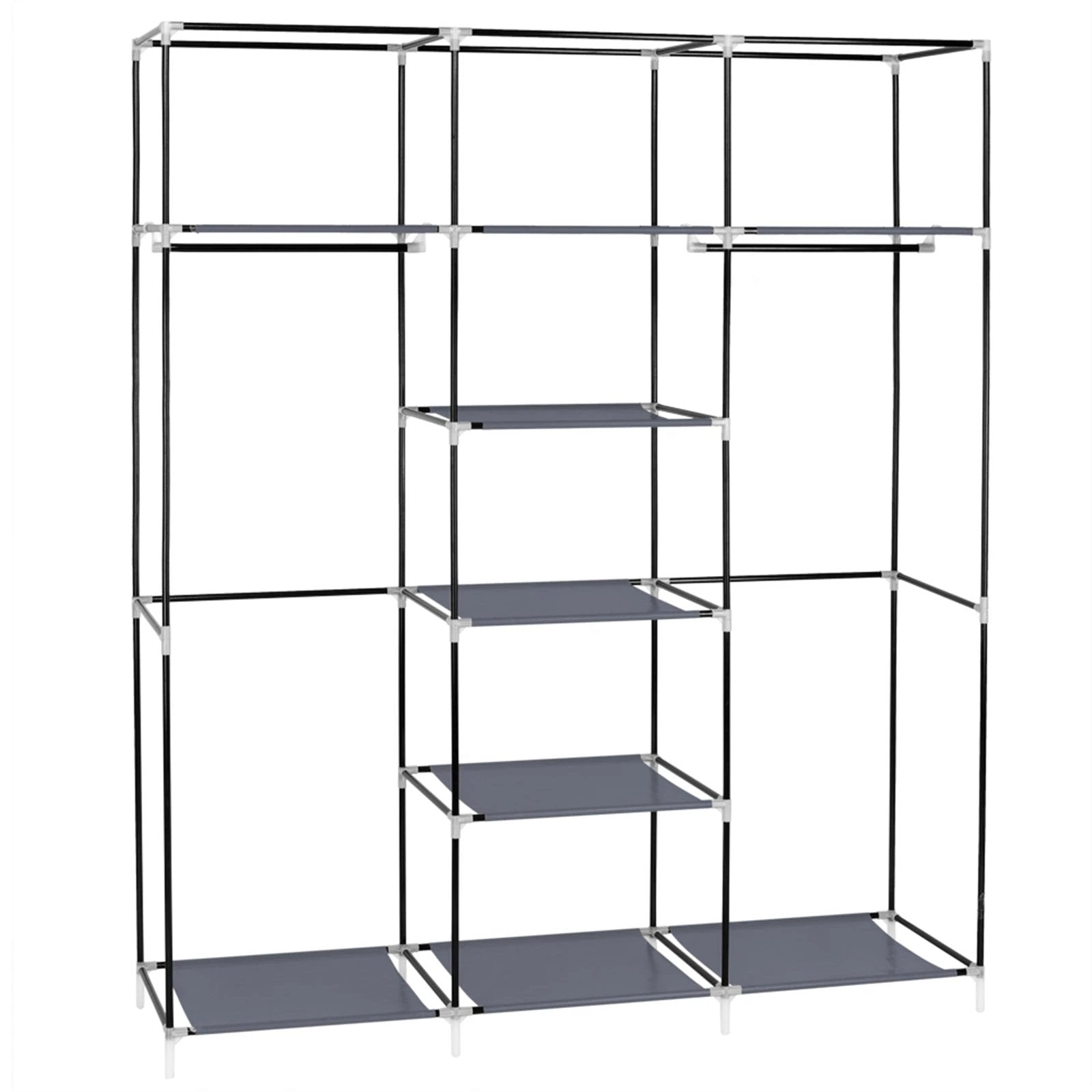 N/A 69" Portable Clothes Closet Non-Woven Fabric Wardrobe Double Rod Storage Organizer Gray -