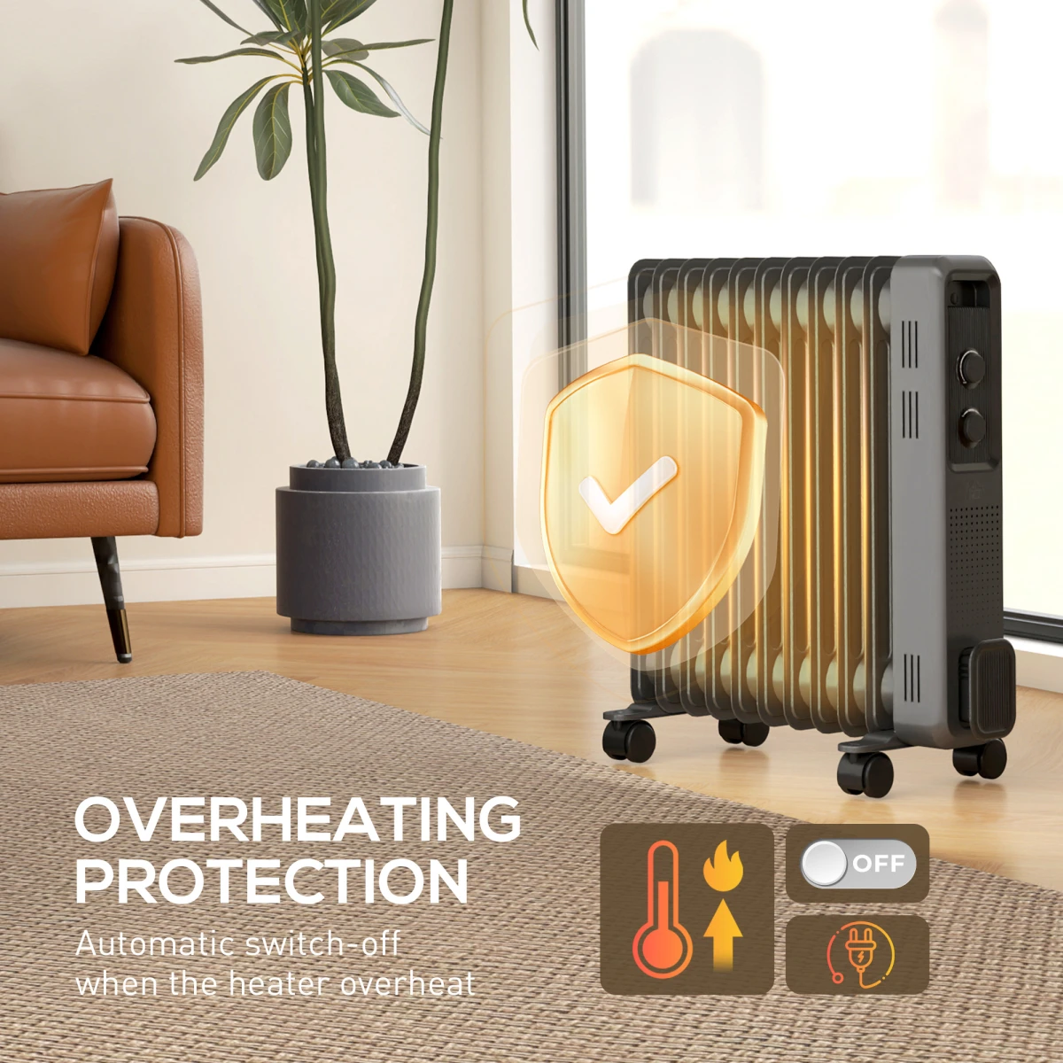 HOMCOM Oil Filled Radiator 9 Fin 3 Heat For Home by HOMCOM
