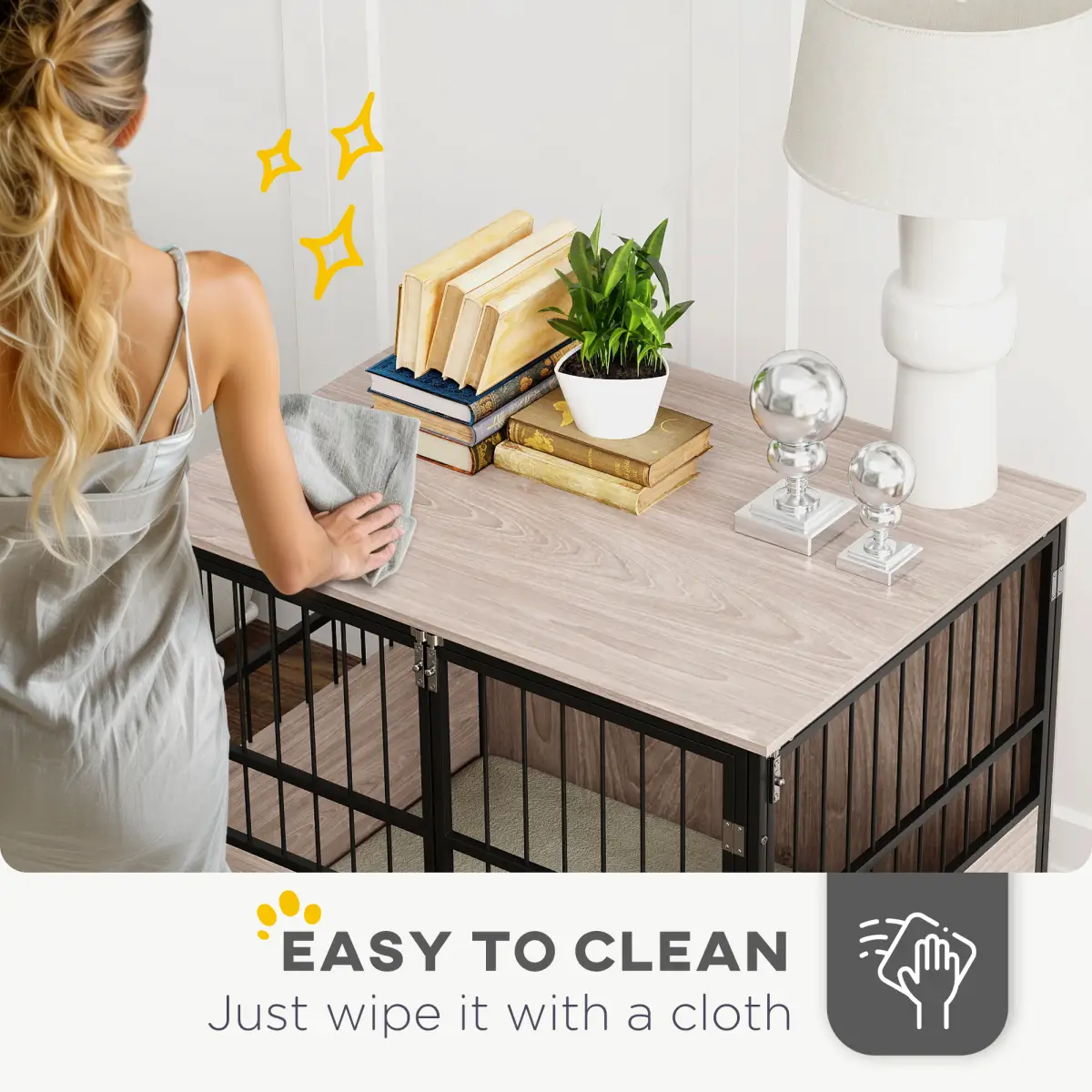 PawHut PawHut 80cm Dog Crate Furniture Dog Cage End Table Indoor w/ Doors, Cushion - Dog Crate