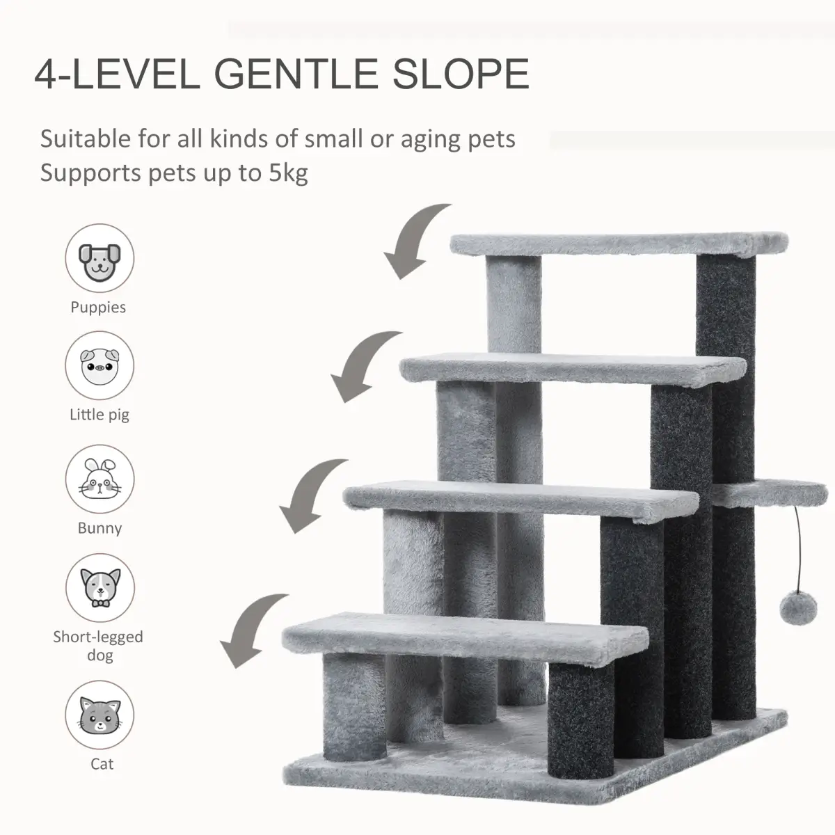 PawHut PawHut Pet Stairs with 3-step Stair, Scratching Posts, Platforms, Toy Ball - Dog Steps