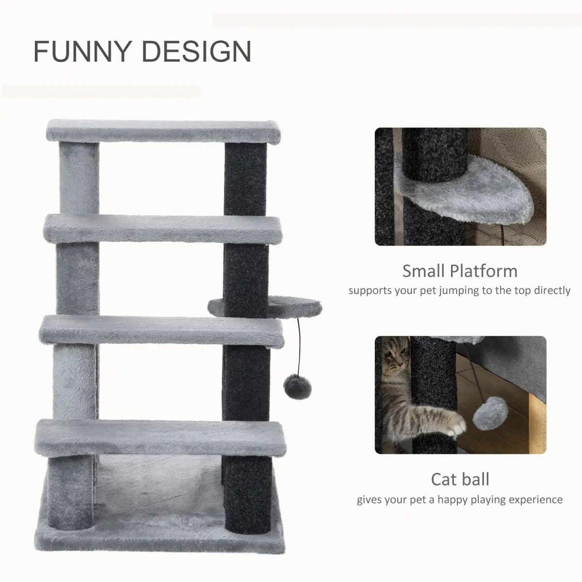 PawHut PawHut Pet Stairs with 3-step Stair, Scratching Posts, Platforms, Toy Ball - Dog Steps