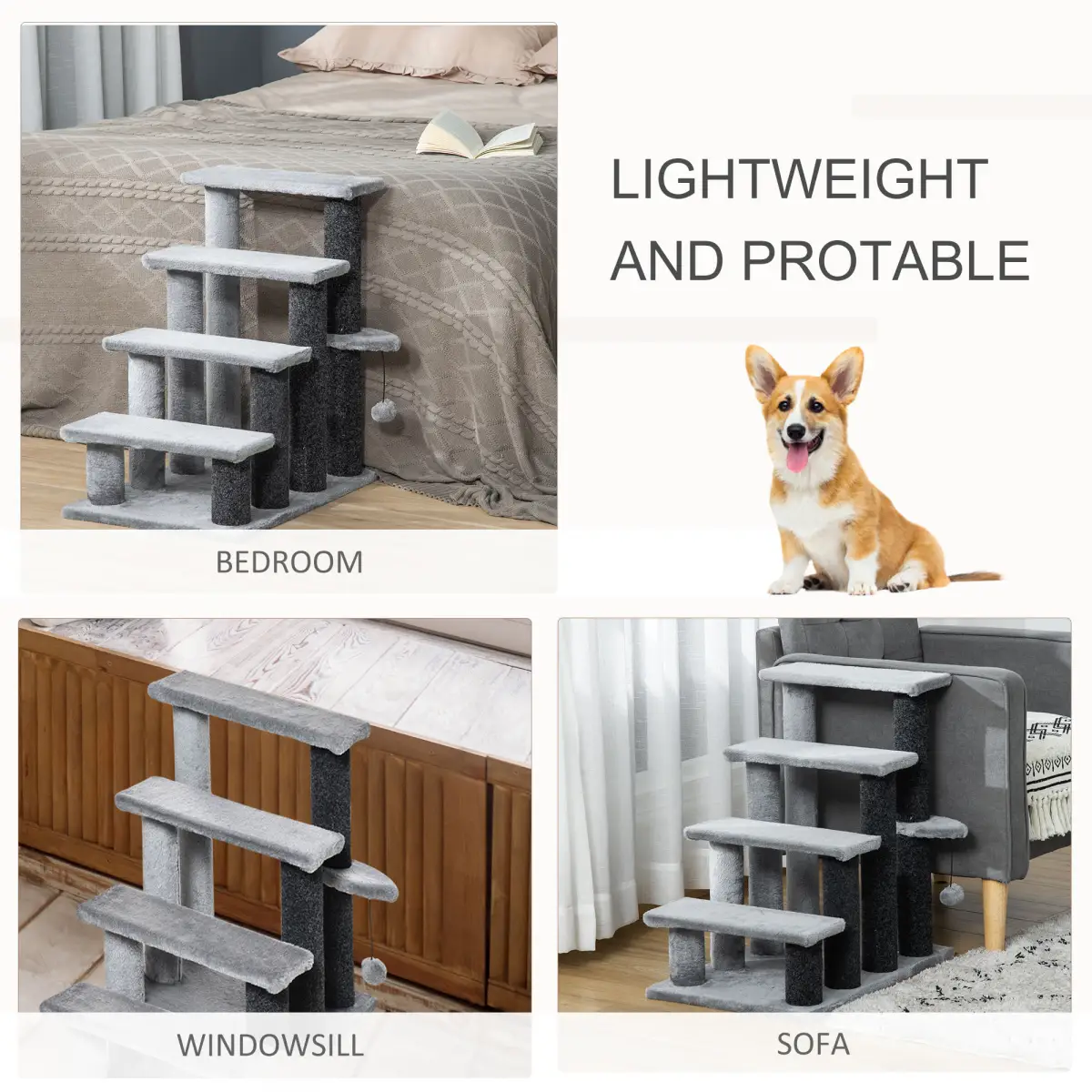 PawHut PawHut Pet Stairs with 3-step Stair, Scratching Posts, Platforms, Toy Ball - Dog Steps