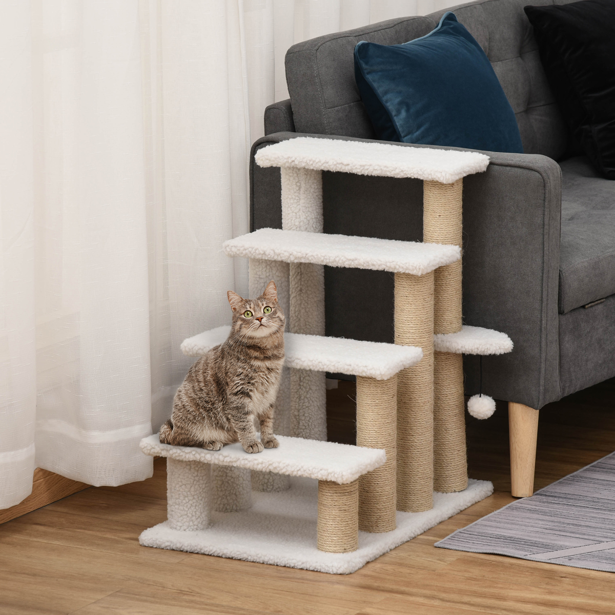 PawHut Pet Stair with 4-step Climb Ladder, Scratching Posts - from PawHut